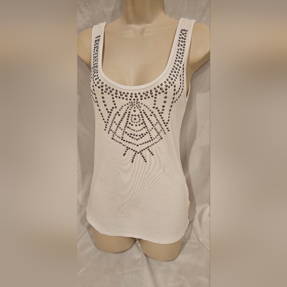 Black Rivet Cream Embellished Tank Top